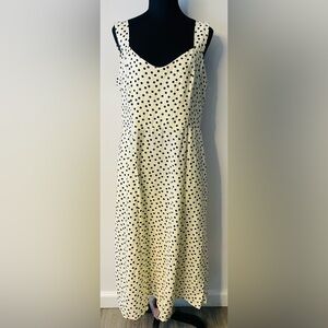 NWOT Rachel Zoe Women Sleeveless Smocked Rayon Midi Dress SZ 14 Cream/Black Dot